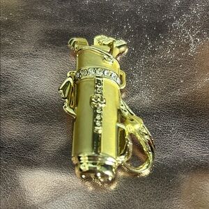 Goldtone Golf Bag Brooch w/ Rhinestones